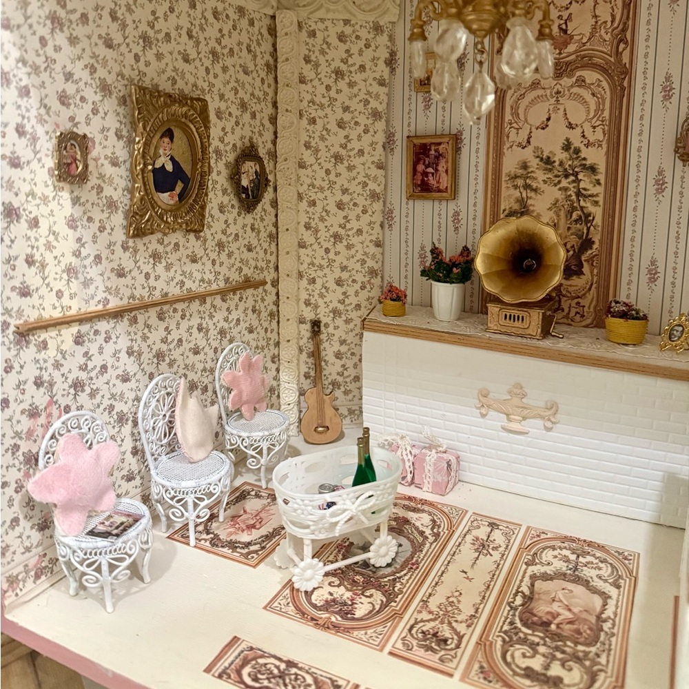 Olde Victorian Enchanted Marie Antoinette Tea Room Miniature Dollhouse Display